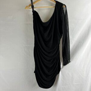 Vtg‎ TABOO 2X Rouched Bodycon Stretch Dress Sheer Sleeve Mob Wife Witchy Goth